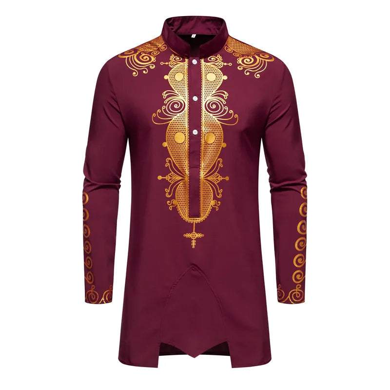 Ensemble de Robe imprimé africain à col montant pour hommes, noir/blanc, tenue de chef Tribal du moyen-orient de saphir, haut + pantalon, 2 pièces, 2026