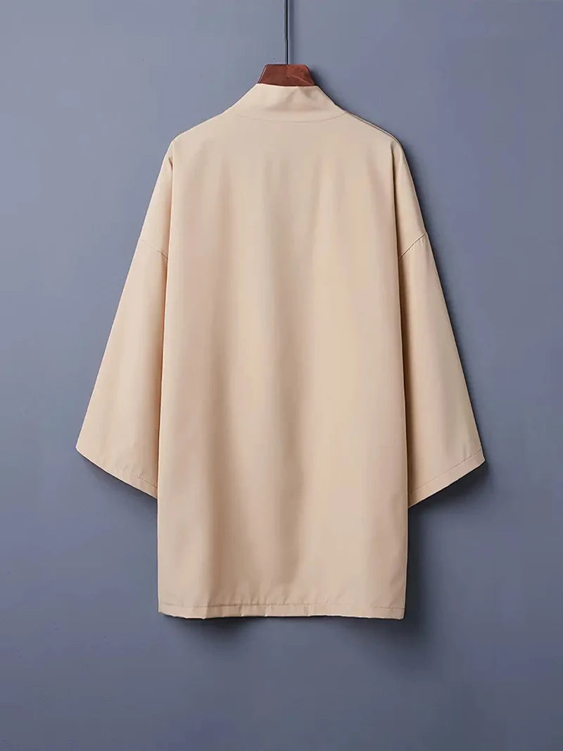 Robe d'été noire pour hommes, vêtements de samouraï, couleur unie, ample, Costume traditionnel asiatique, cape Kimono japonaise de plage, manteau de protection solaire