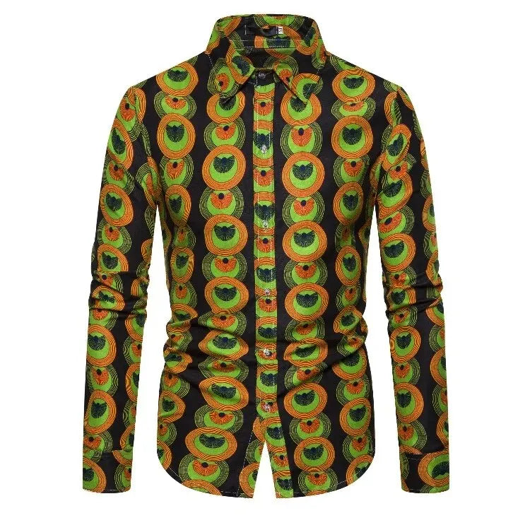 Chemises pour hommes imprimées traditionnelles africaines chemisiers décontractés à simple boutonnage chemise à manches longues Streetwear tendance hauts à revers vêtements pour hommes