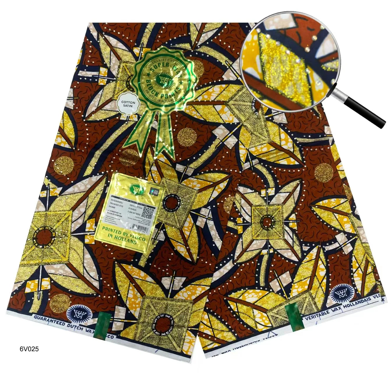 Tissu africain en cire avec des bandes de cristal, tissu en cire pour robe de femme, 6 yards/lot, cire africaine
