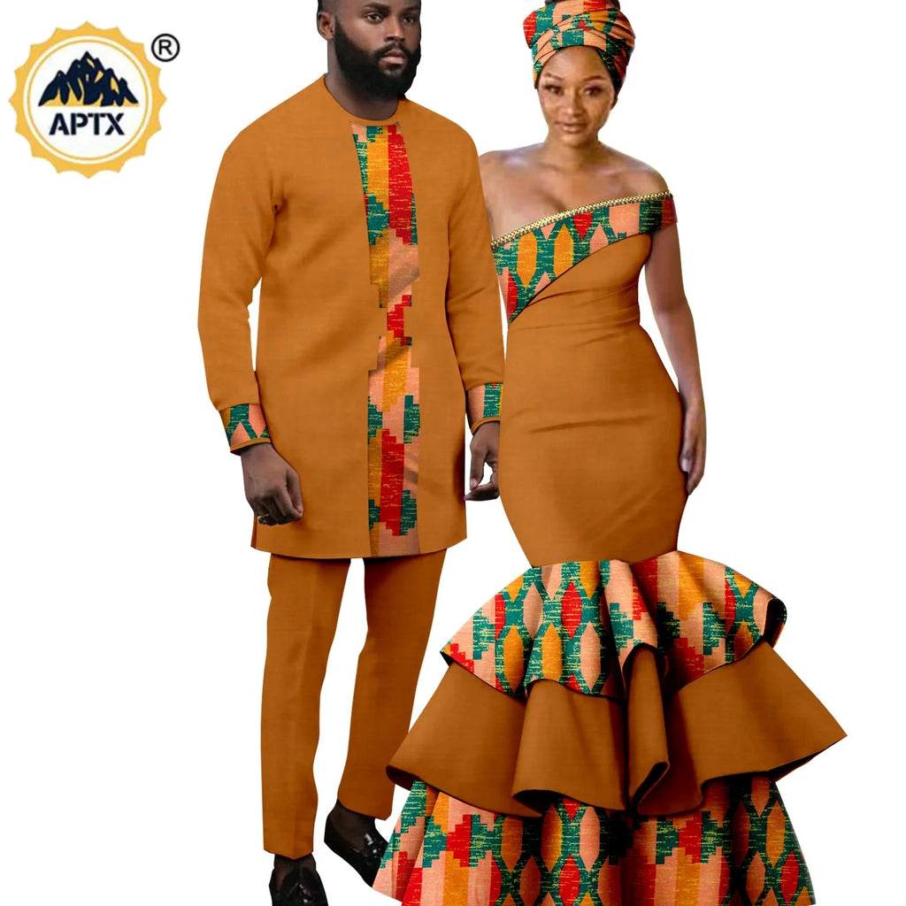 Vêtements Africains pour Couple, Robes sulfAssorties, Tenues pour Hommes, Ensembles Chemise et Pantalon, Dashiki, Robe de ixà Volants pour Dames, Y23C002