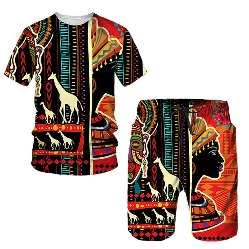 Ensembles de t-shirts et shorts College en 3D de style ethnique africain pour hommes, mode décontractée, t-shirt à manches courtes, olympiques pantalons, vêtements respirants