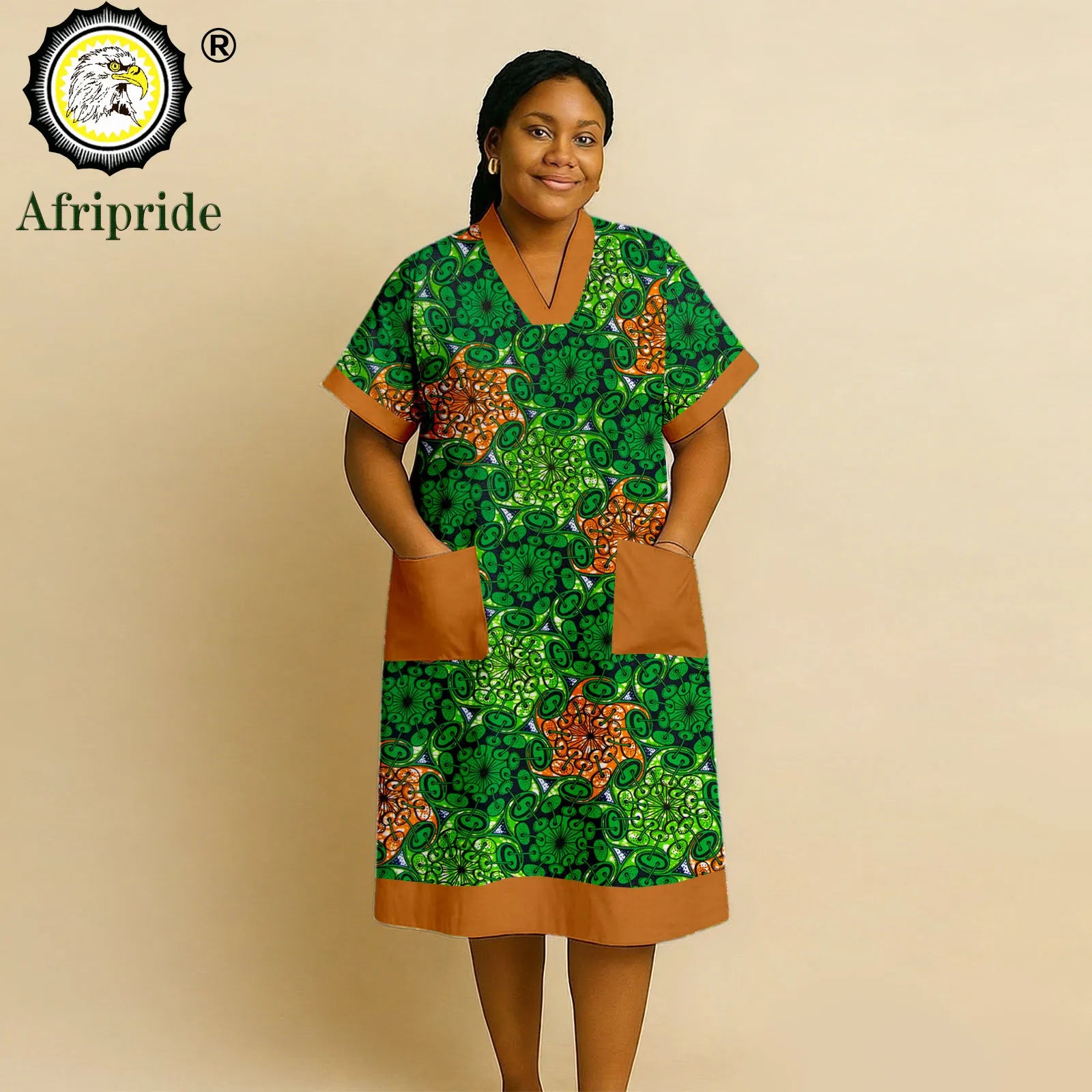 African Dresses for Women Short Sleeve V-Neck High Waist Pocket Elegant Fashion Ankara Attire Floral Printed Dresses 2625032