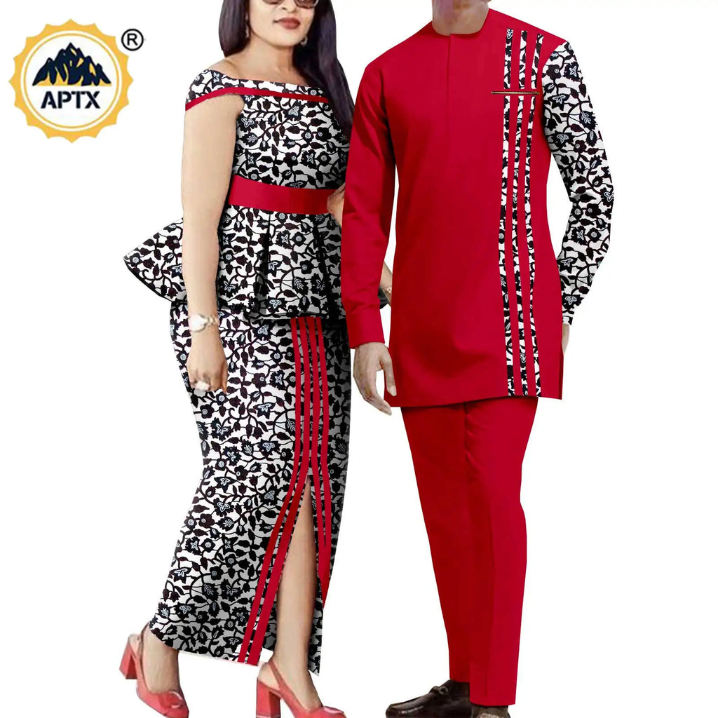 Tenues de couple assorties pour hommes, ensembles chemises et pantalons, robes africaines Dashiki pour femmes, haut et jupes fendues pour mariage, Y23C006