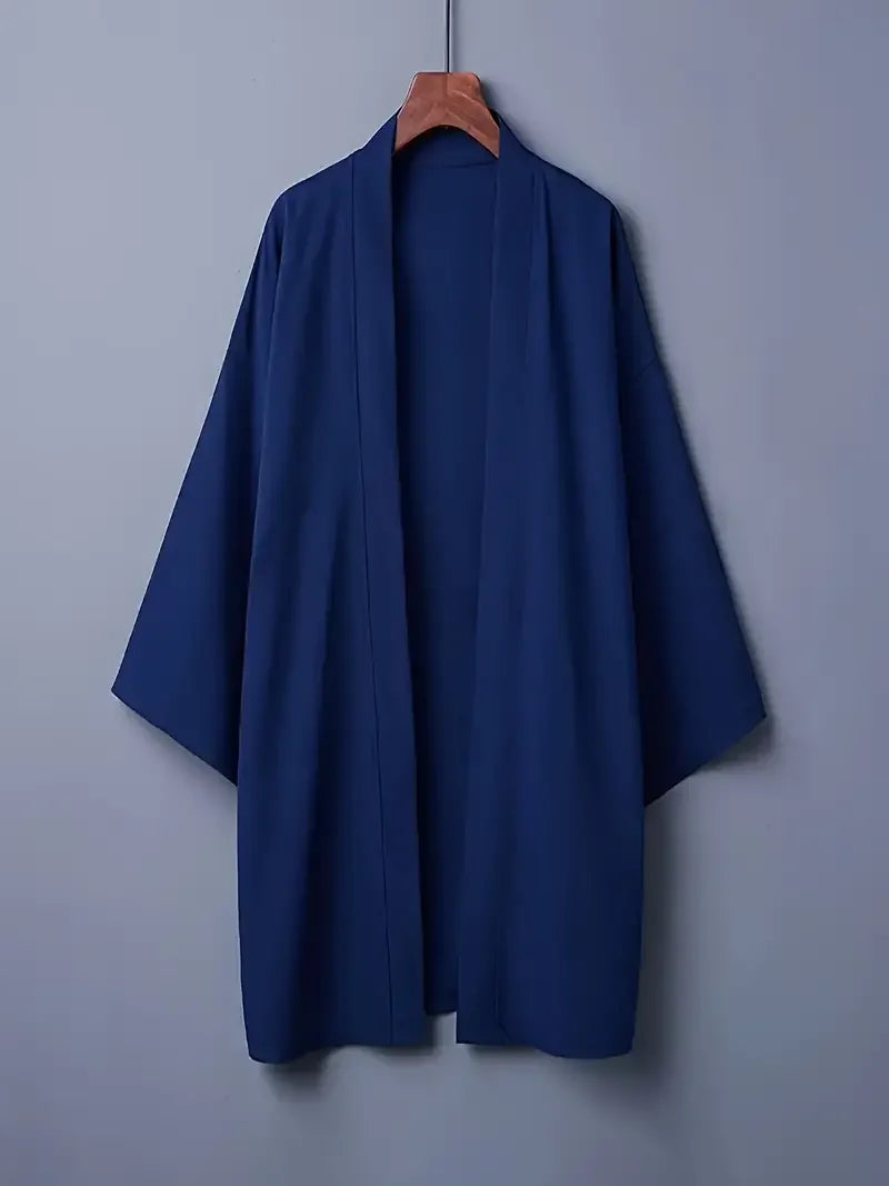 Robe d'été noire pour hommes, vêtements de samouraï, couleur unie, ample, Costume traditionnel asiatique, cape Kimono japonaise de plage, manteau de protection solaire