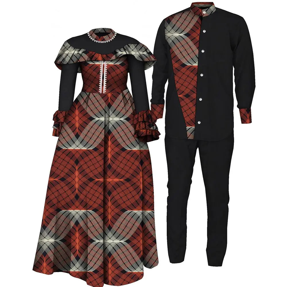 Vêtements de Couple africains, robes africaines pour femmes, ensemble haut et pantalon imprimés pour hommes, vêtements de fête pour amoureux de mariage, Wyq1093