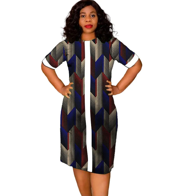 African Fashion O-Neck Dress White&Wax Patchwork Original Design Tailor Made Women's Outfit Colorful Print Female Party Wear