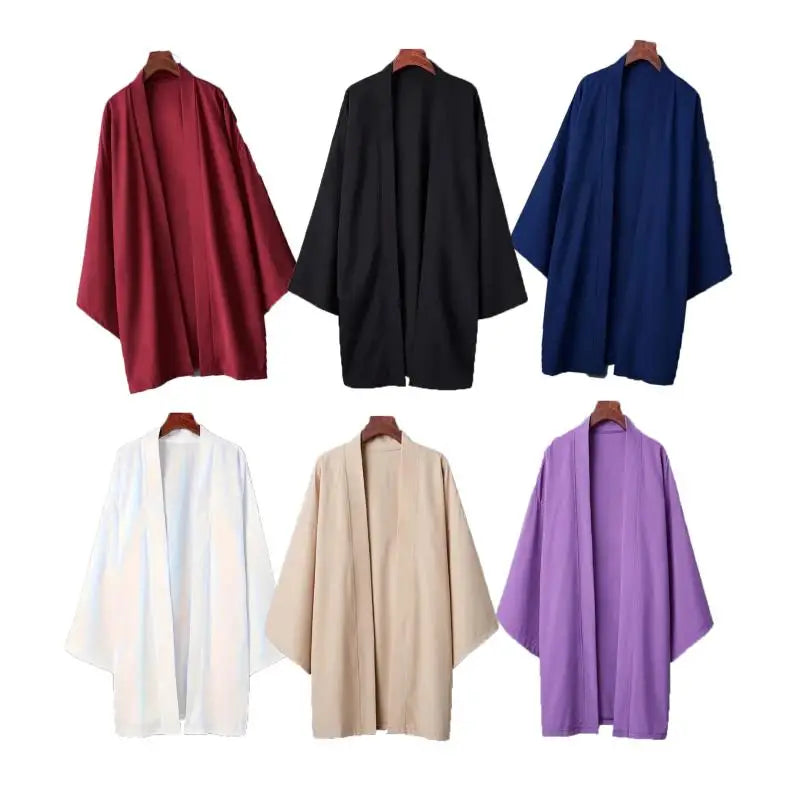 Robe d'été noire pour hommes, vêtements de samouraï, couleur unie, ample, Costume traditionnel asiatique, cape Kimono japonaise de plage, manteau de protection solaire