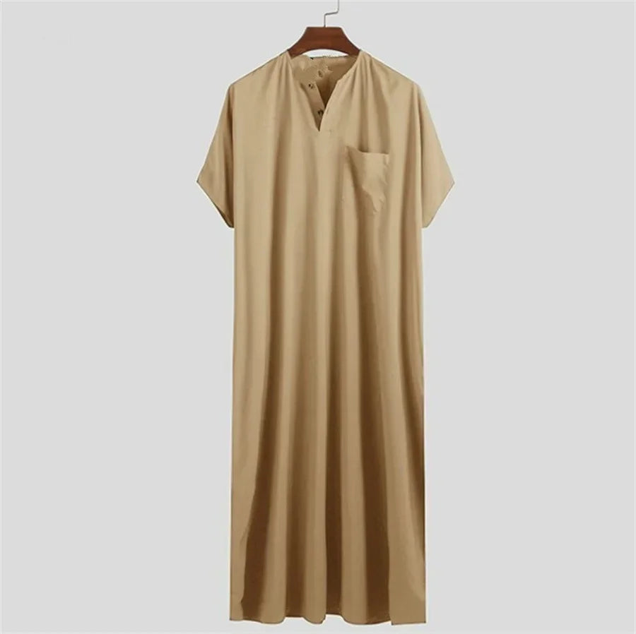 Abaya-Robe musulmane à manches courtes pour hommes, Kaftan arabe islamique, Vêtements vintage, Robe rétro, Moyen-Orient, Moyen-Orient, Été