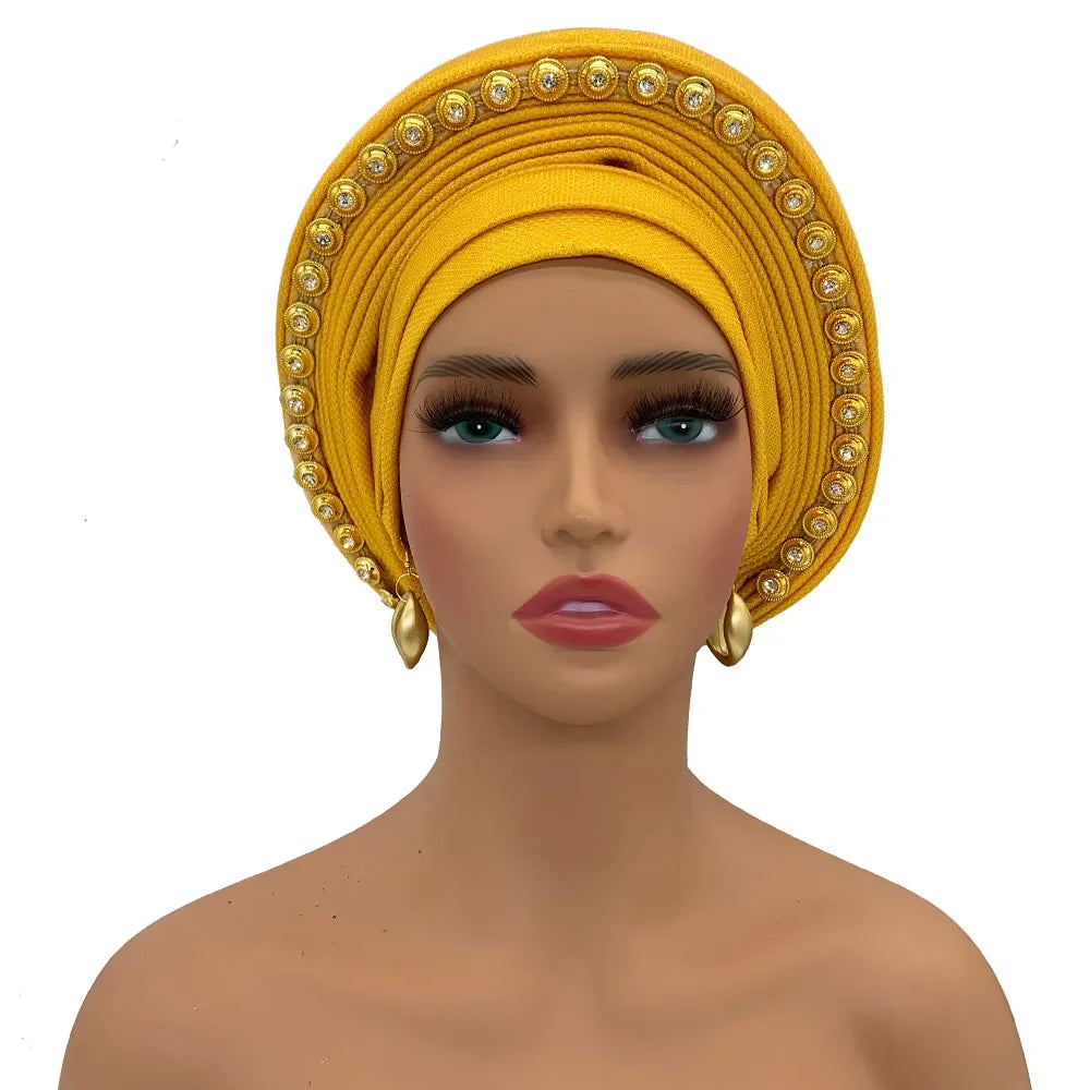 Turban Africain pour Femme, Casquette de Sauna Nigériane, Accessoire de ixde Mariage, Enveloppes de Tête Déjà Faites à la Main