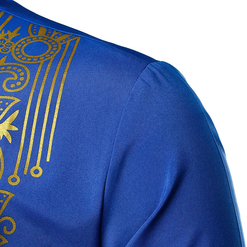 Abaya islamique arabe pour hommes Robe imprimé ethnique col montant chemise mi-longue pour jeunes manteau de luxe vêtements décontractés pour hommes musulmans à la mode