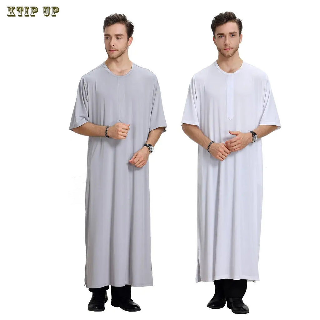 Abaya islamique arabe pour hommes Robe imprimé ethnique col montant chemise mi-longue pour jeunes manteau de luxe vêtements décontractés pour hommes musulmans à la mode