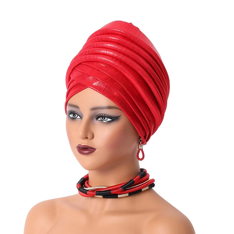 Femmes africaines Auto Gele couvre-chef Nigeria dame plissée bandeau musulman foulard Bonnet Turbante Mujer
