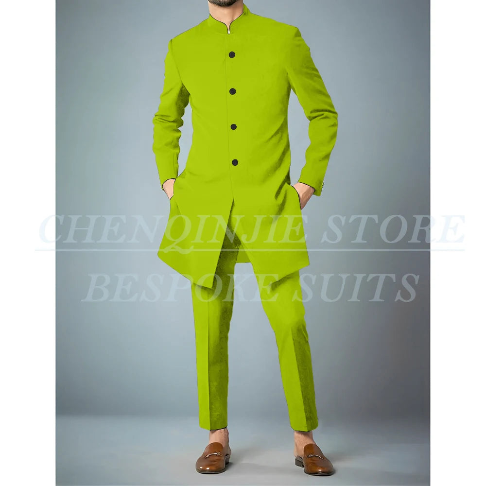 Costumes africains à simple boutonnage pour hommes, vêtements masculins de haute qualité, veste et pantalon, coupe couvertes, revers debout, bleu marine, tenues 2 pièces