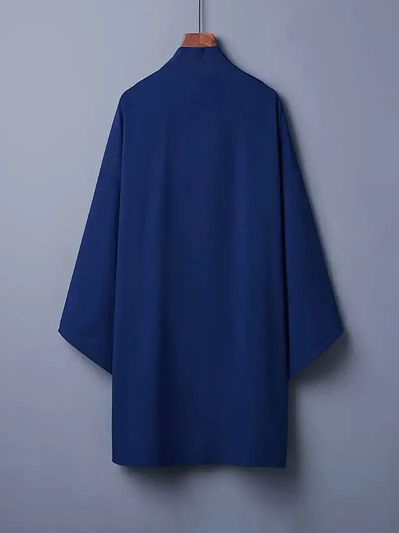 Robe d'été noire pour hommes, vêtements de samouraï, couleur unie, ample, Costume traditionnel asiatique, cape Kimono japonaise de plage, manteau de protection solaire
