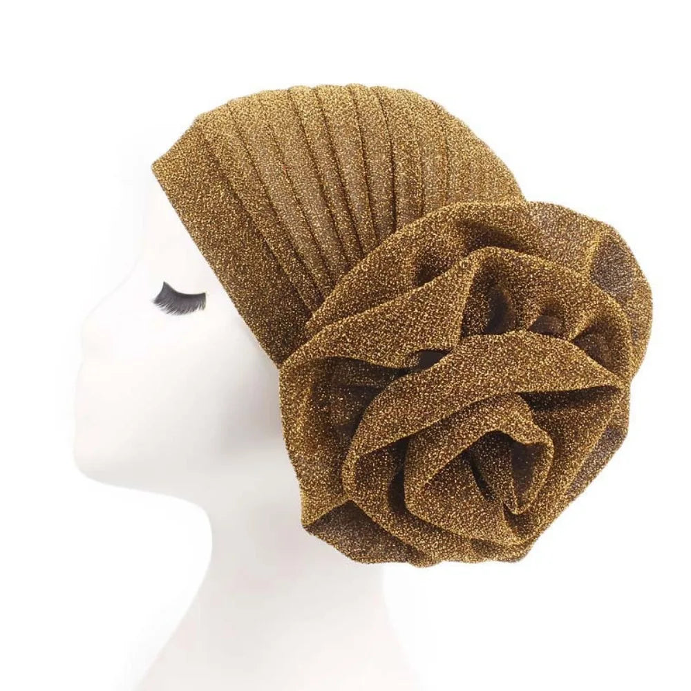 Casquettes de Turban africaines en soie brute, couvre-chef respirant, Geles de mariage nigérian, léger, grande fleur de Rose, couvre-chef de fête