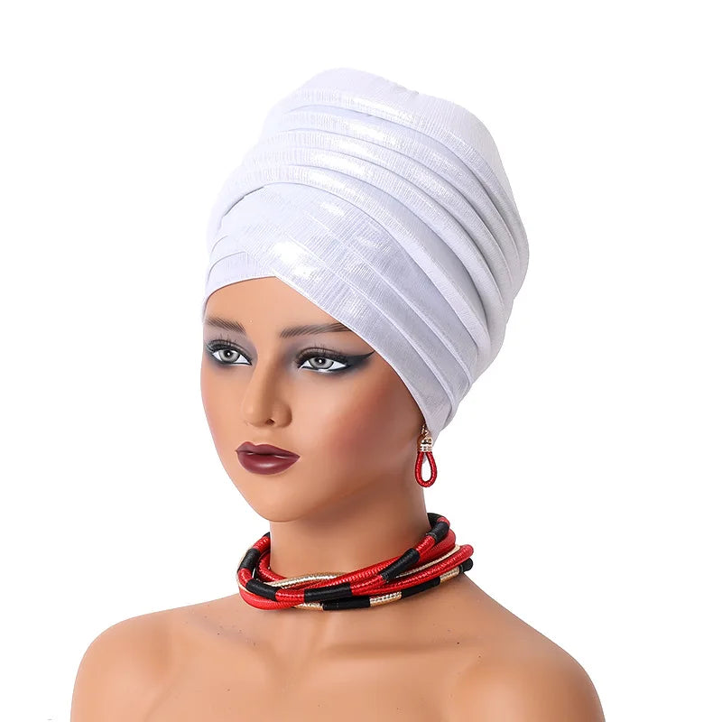 Femmes africaines Auto Gele couvre-chef Nigeria dame plissée bandeau musulman foulard Bonnet Turbante Mujer