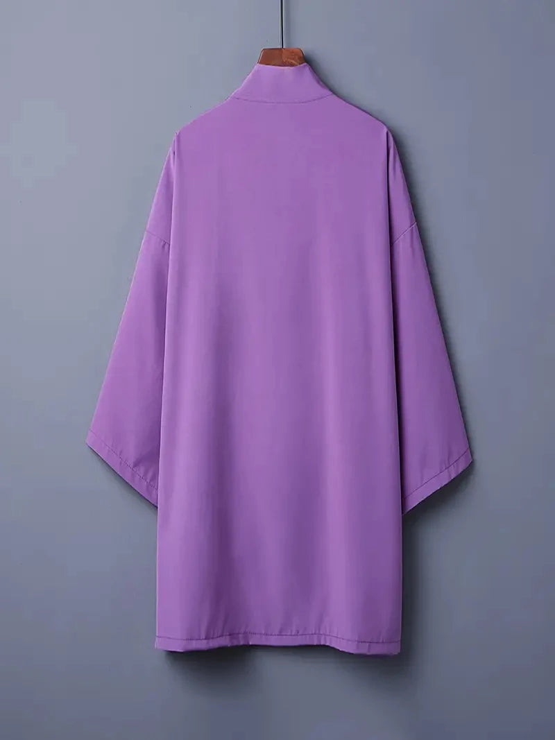 Robe d'été noire pour hommes, vêtements de samouraï, couleur unie, ample, Costume traditionnel asiatique, cape Kimono japonaise de plage, manteau de protection solaire
