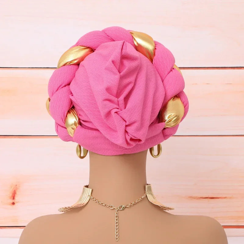 Auto Gele-Turban Africain pour Femme Musulmane, Cravate de Sauna, Chapeau Rond Plissé, Hijab Aso Oke NigWin, Foulard de Tête