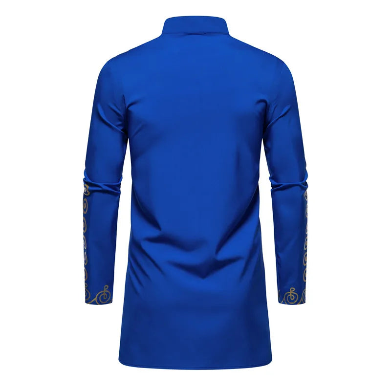 Ensemble de Robe imprimé africain à col montant pour hommes, noir/blanc, tenue de chef Tribal du moyen-orient de saphir, haut + pantalon, 2 pièces, 2026