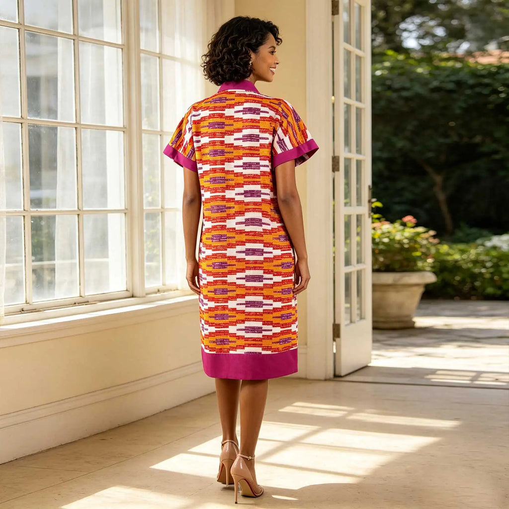 African Dresses for Women Short Sleeve V-Neck High Waist Pocket Elegant Fashion Ankara Attire Floral Printed Dresses 2625032