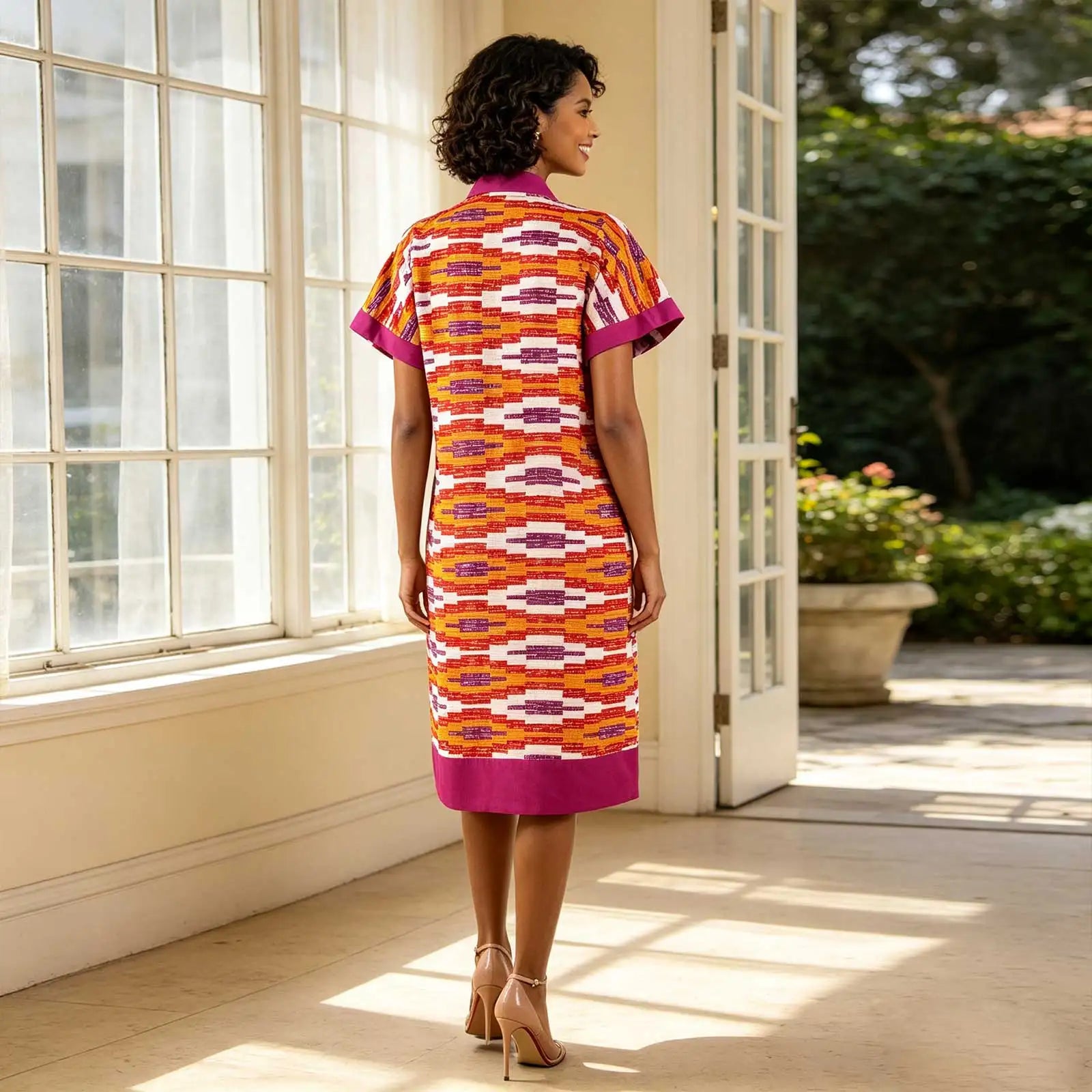 African Dresses for Women Short Sleeve V-Neck High Waist Pocket Elegant Fashion Ankara Attire Floral Printed Dresses 2625032