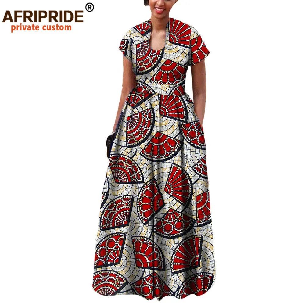 African Dress for Women Autumn Short Sleeve with Sashes Decoration Floor Length Bohemian Style Party Outfits A7225117