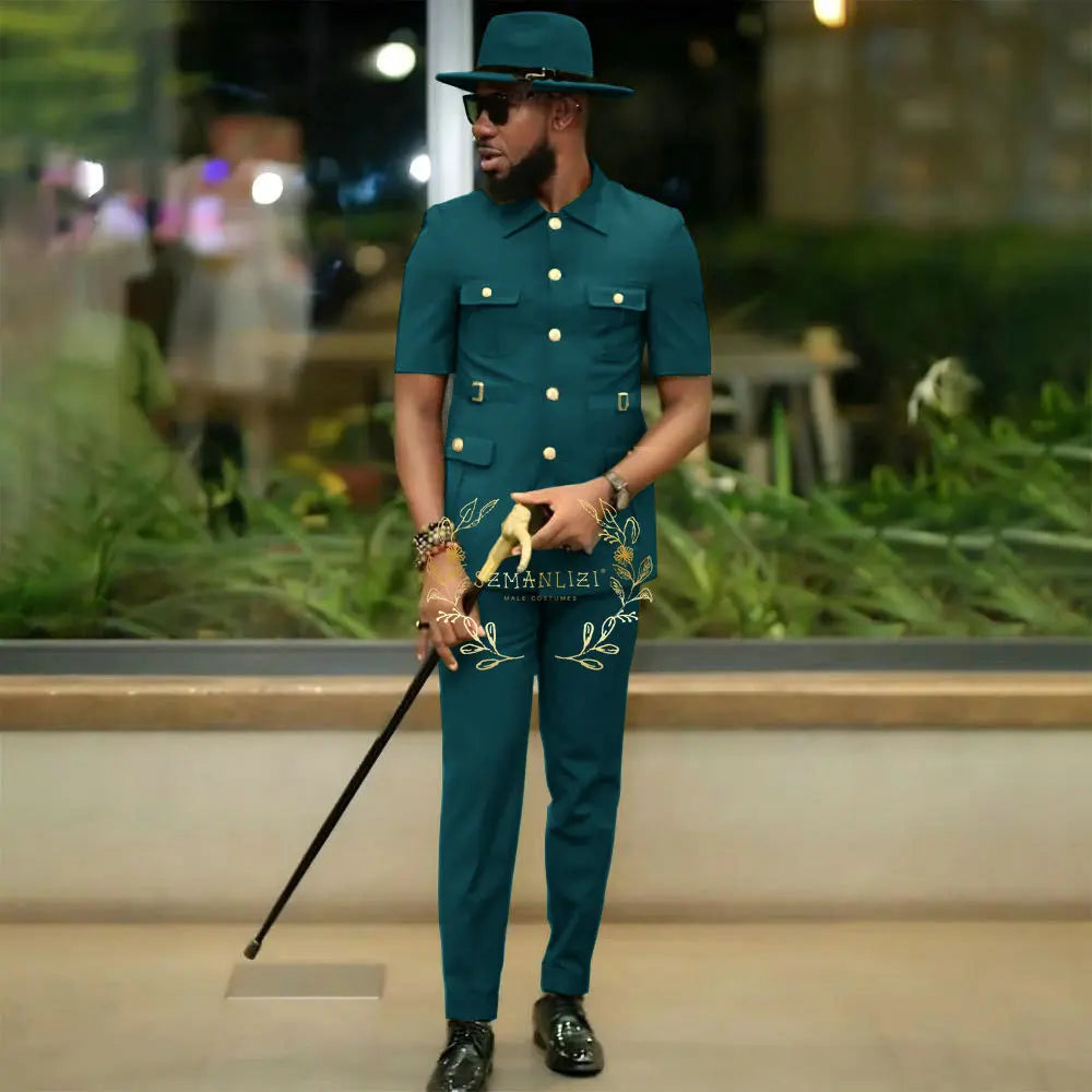 Costumes de style africain pour hommes pour mariage, sur mesure, 2 pièces, veste à simple boutonnage, pantalon, 2 pièces, costumes de marié, costume homme