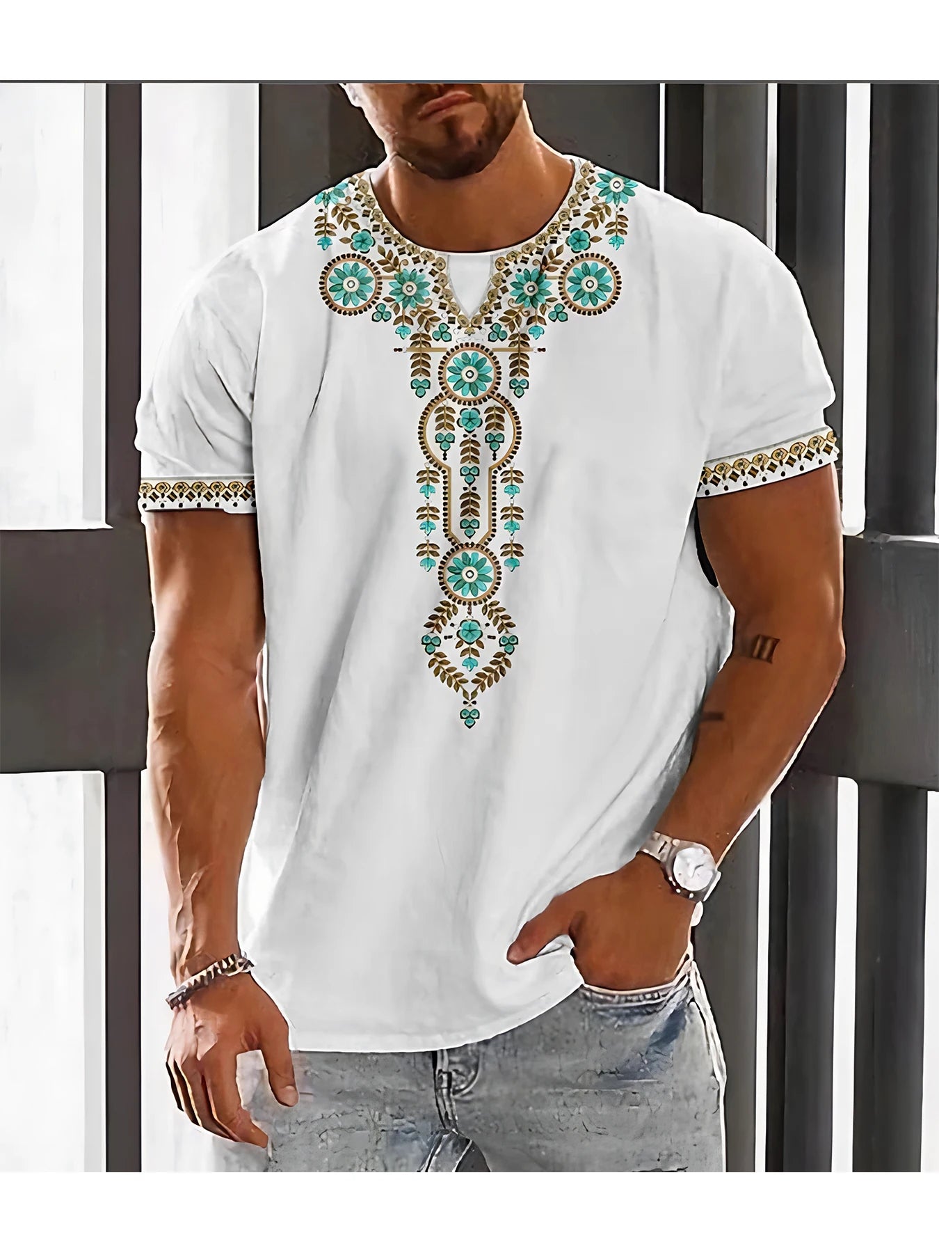 T-Shirt à manches courtes pour hommes, motif Kente africain, noir, coupe cintrée, ethnique, décontracté, haut tendance