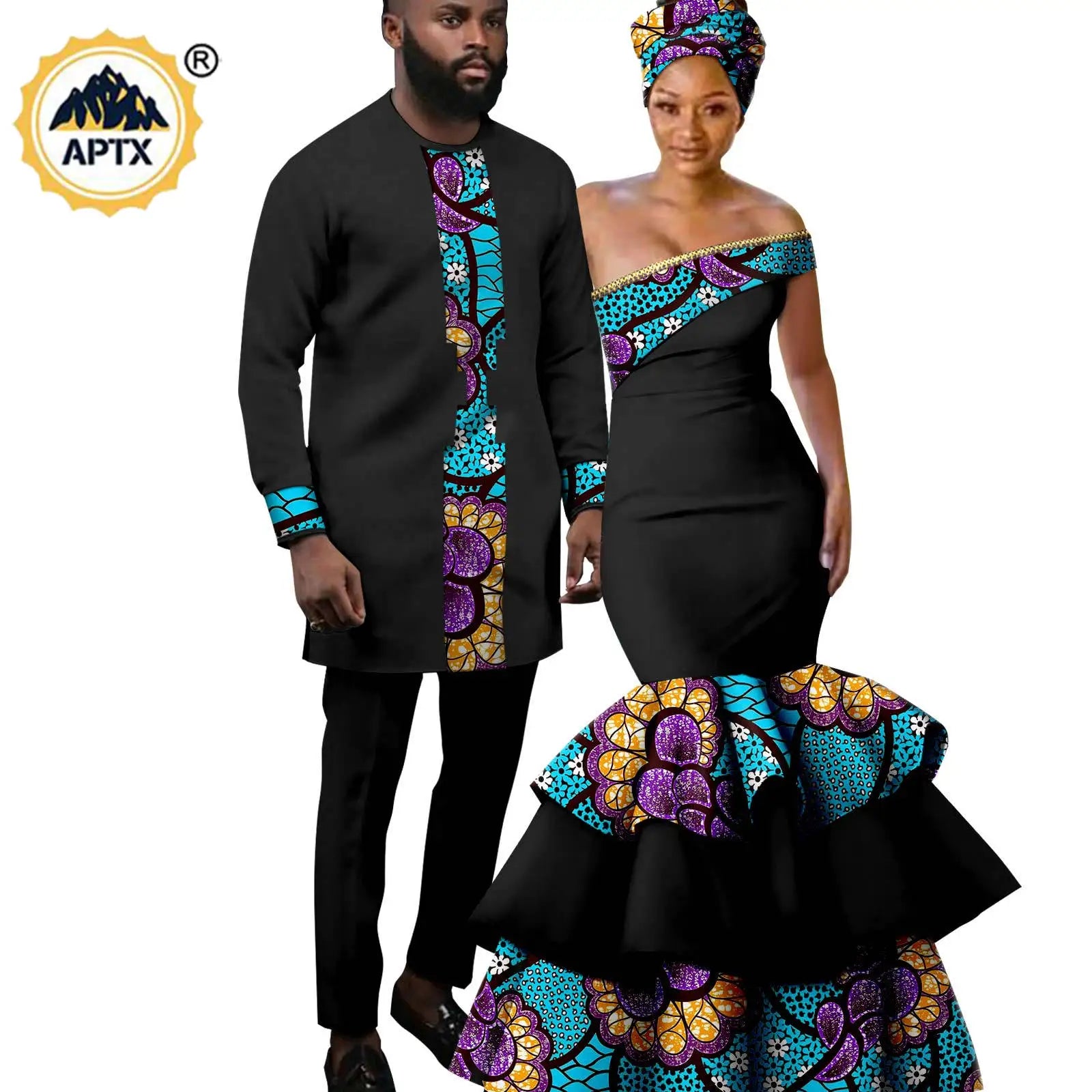 Vêtements Africains pour Couple, Robes sulfAssorties, Tenues pour Hommes, Ensembles Chemise et Pantalon, Dashiki, Robe de ixà Volants pour Dames, Y23C002