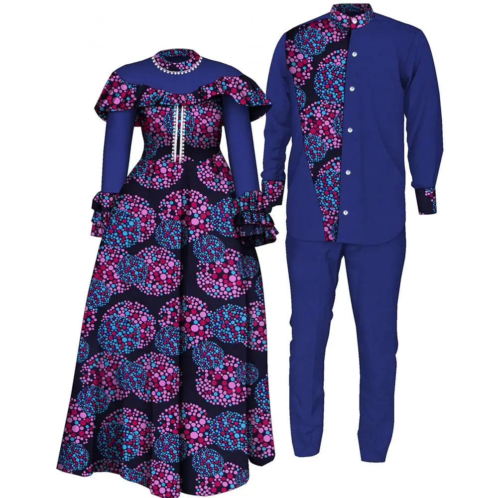 Vêtements de Couple africains, robes africaines pour femmes, ensemble haut et pantalon imprimés pour hommes, vêtements de fête pour amoureux de mariage, Wyq1093