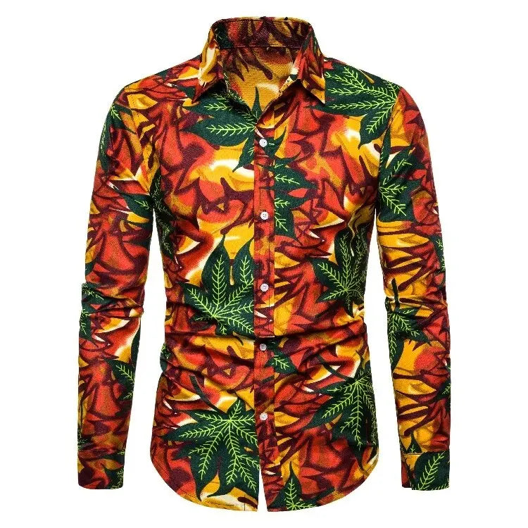 Chemises pour hommes imprimées traditionnelles africaines chemisiers décontractés à simple boutonnage chemise à manches longues Streetwear tendance hauts à revers vêtements pour hommes