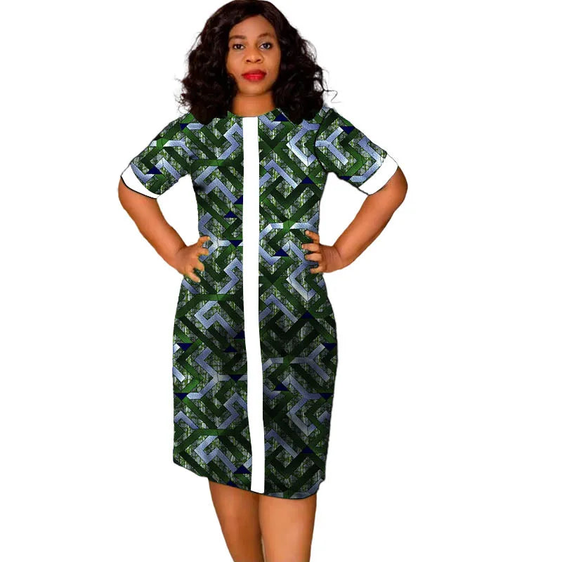 African Fashion O-Neck Dress White&Wax Patchwork Original Design Tailor Made Women's Outfit Colorful Print Female Party Wear