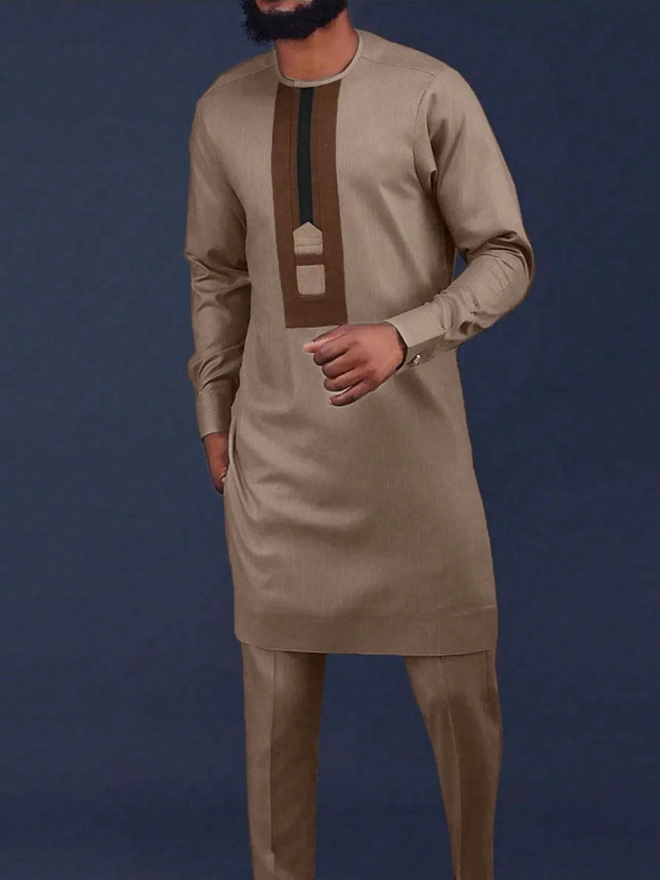 Costume traditionnel africain pour homme, chemise à manches longues de style ethnique imprimée et patchwork, pantalon décontracté, ensemble 2 pièces pour les vacances