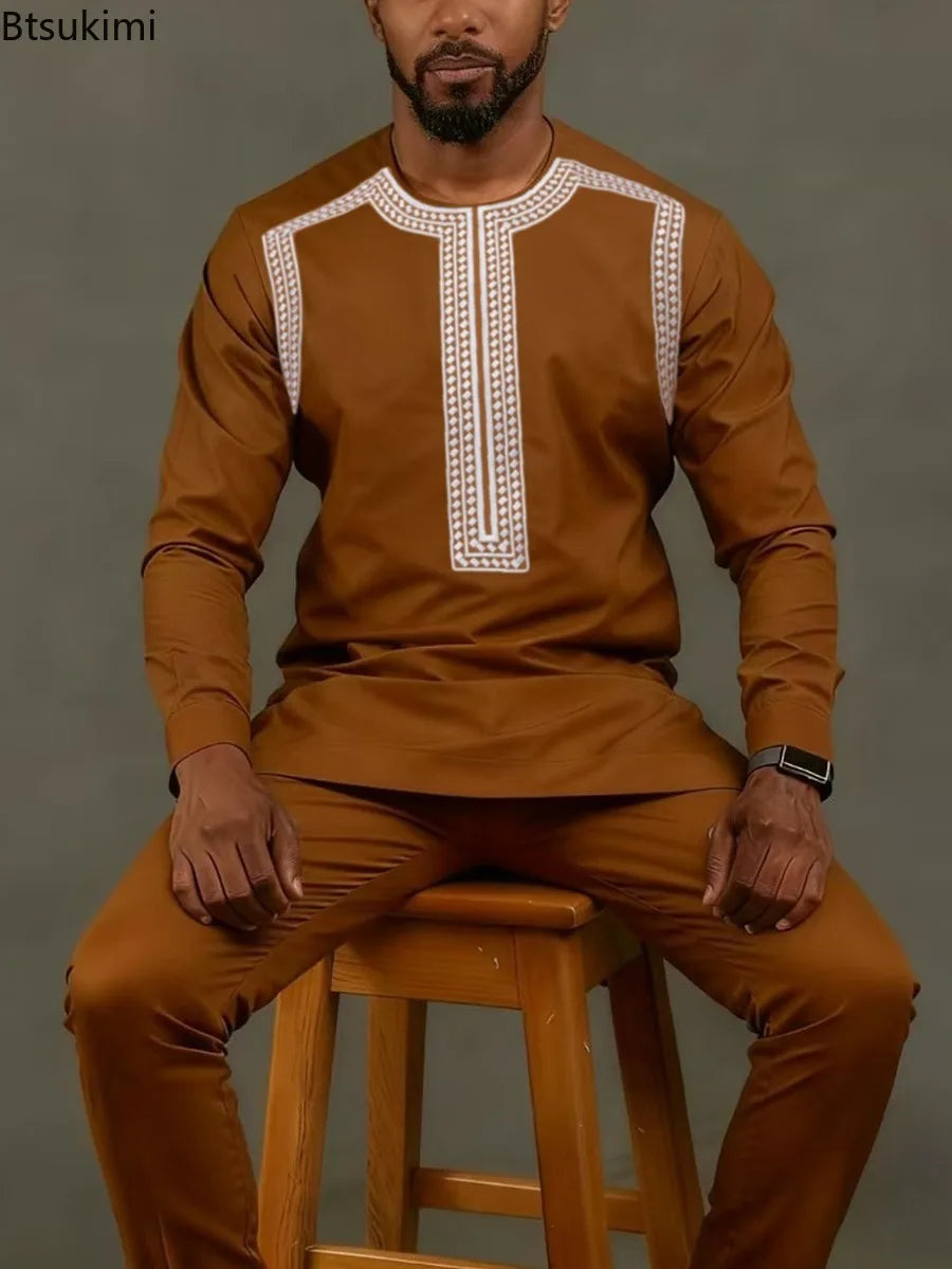Ensembles africains 2026, vêtements traditionnels pour hommes, chemise et pantalon de luxe, tenue de soirée élégante, ensembles deux pièces, costume pour homme, kaftan