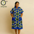 African Dresses for Women Short Sleeve V-Neck High Waist Pocket Elegant Fashion Ankara Attire Floral Printed Dresses 2625032