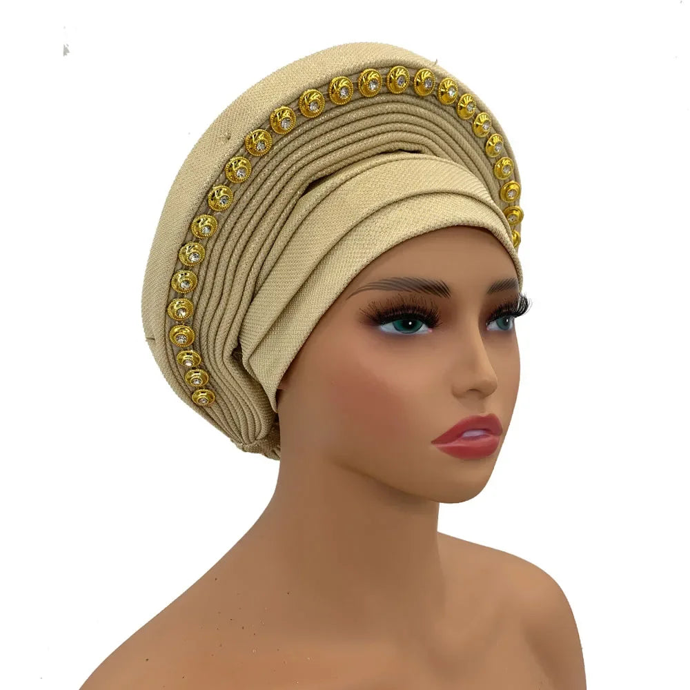 Turban Africain pour Femme, Casquette de Sauna Nigériane, Accessoire de ixde Mariage, Enveloppes de Tête Déjà Faites à la Main