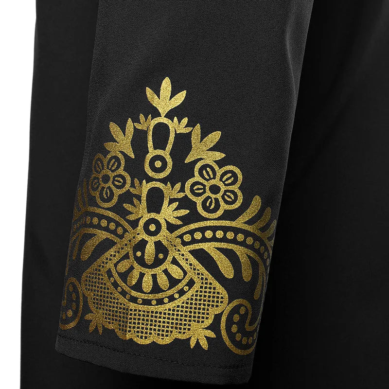 Abaya islamique arabe pour hommes Robe imprimé ethnique col montant chemise mi-longue pour jeunes manteau de luxe vêtements décontractés pour hommes musulmans à la mode