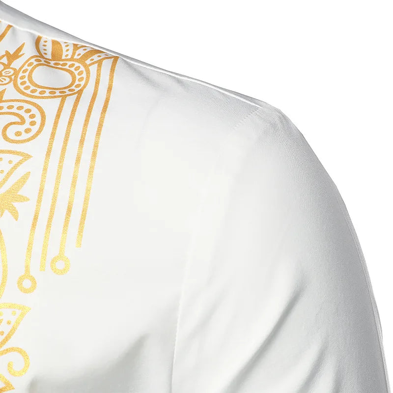 Abaya islamique arabe pour hommes Robe imprimé ethnique col montant chemise mi-longue pour jeunes manteau de luxe vêtements décontractés pour hommes musulmans à la mode