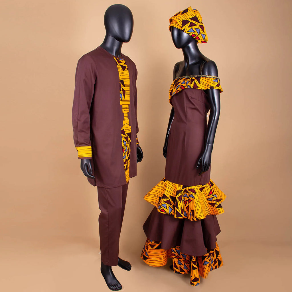 Vêtements Africains pour Couple, Robes sulfAssorties, Tenues pour Hommes, Ensembles Chemise et Pantalon, Dashiki, Robe de ixà Volants pour Dames, Y23C002