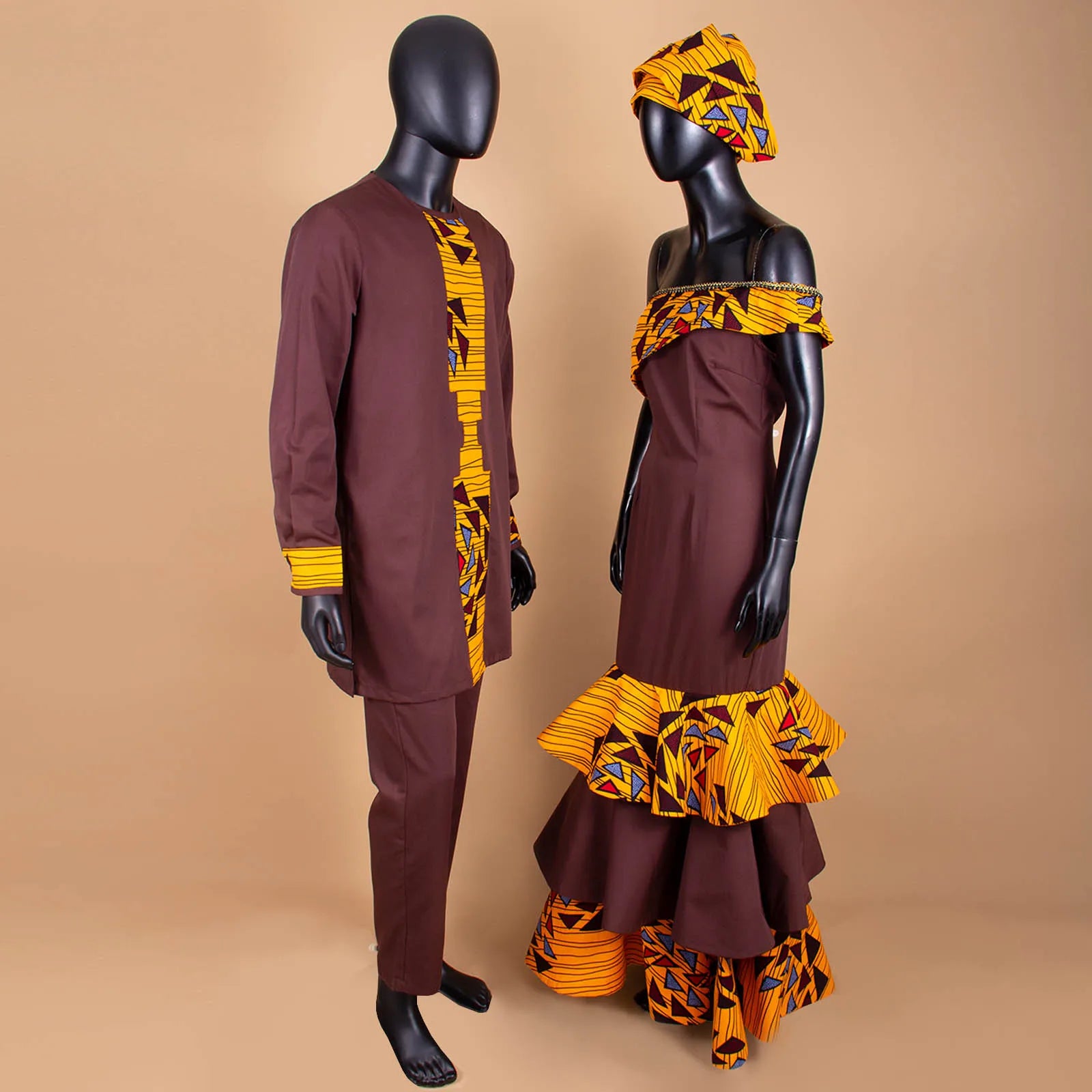 Vêtements Africains pour Couple, Robes sulfAssorties, Tenues pour Hommes, Ensembles Chemise et Pantalon, Dashiki, Robe de ixà Volants pour Dames, Y23C002