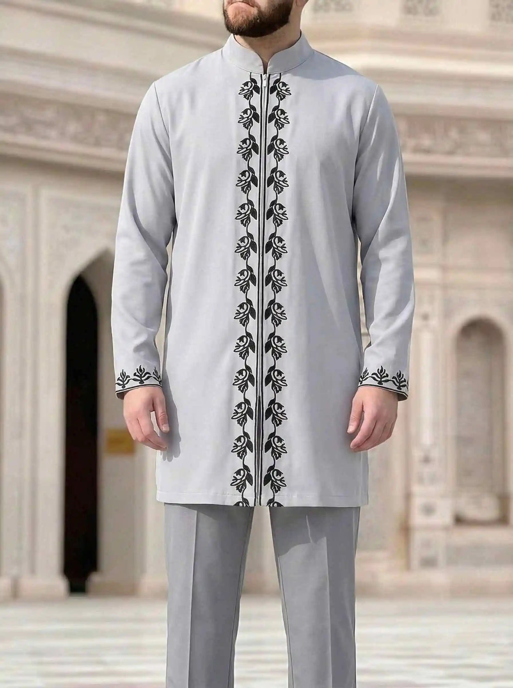 Costume traditionnel africain pour homme, chemise à manches longues de style ethnique imprimée et patchwork, pantalon décontracté, ensemble 2 pièces pour les vacances