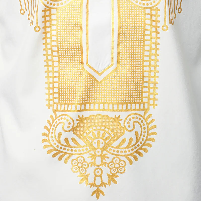 Abaya islamique arabe pour hommes Robe imprimé ethnique col montant chemise mi-longue pour jeunes manteau de luxe vêtements décontractés pour hommes musulmans à la mode