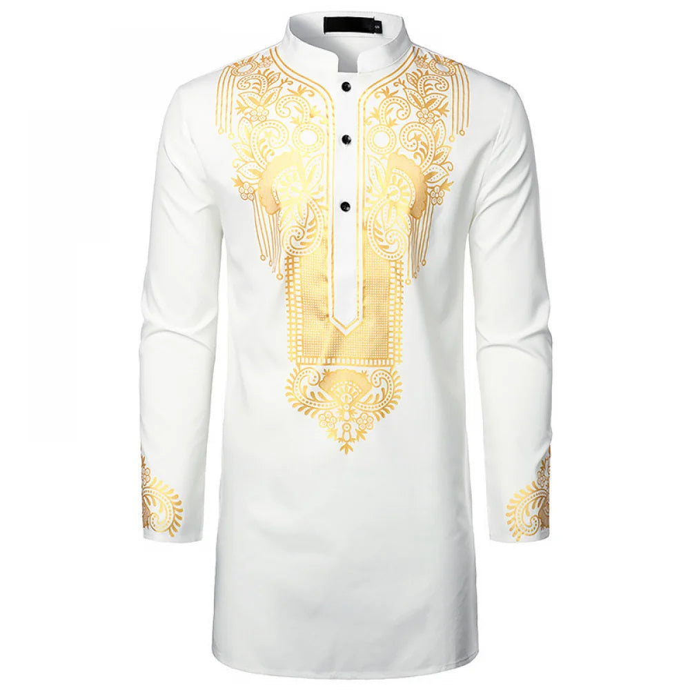 Chemise africaine traditionnelle pour hommes, imprimé fleurs dorées, chemise à manches longues, tenues ethniques décontractées, Streetwear africain de mariage