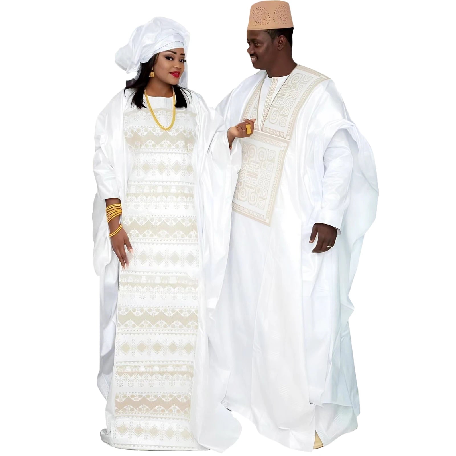 Robes africaines pour Couples, robes traditionnelles brodées Bazin, longueur au sol, avec écharpe, Design de Couple