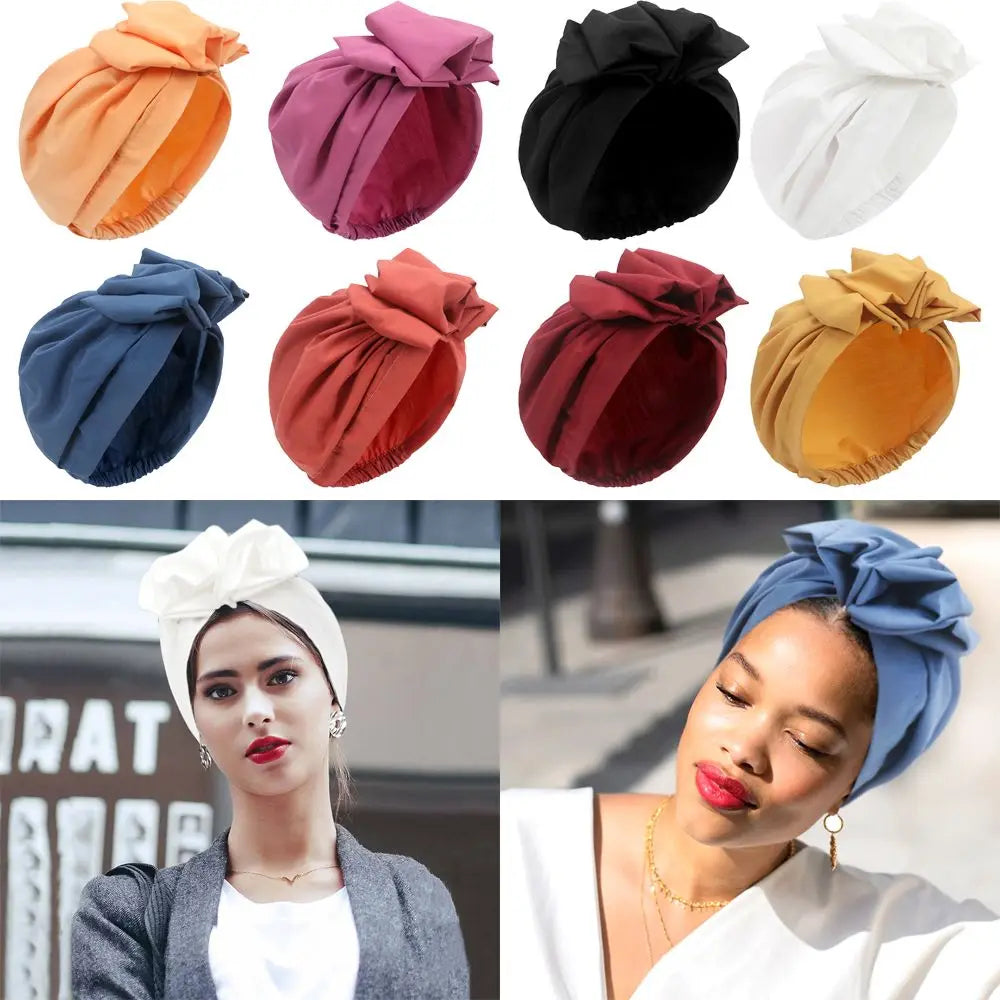 Bandeaux africains élégant rétro Turban pour femmes musulman foulard casquette couleur unie dames bonnets casquettes casque musulman