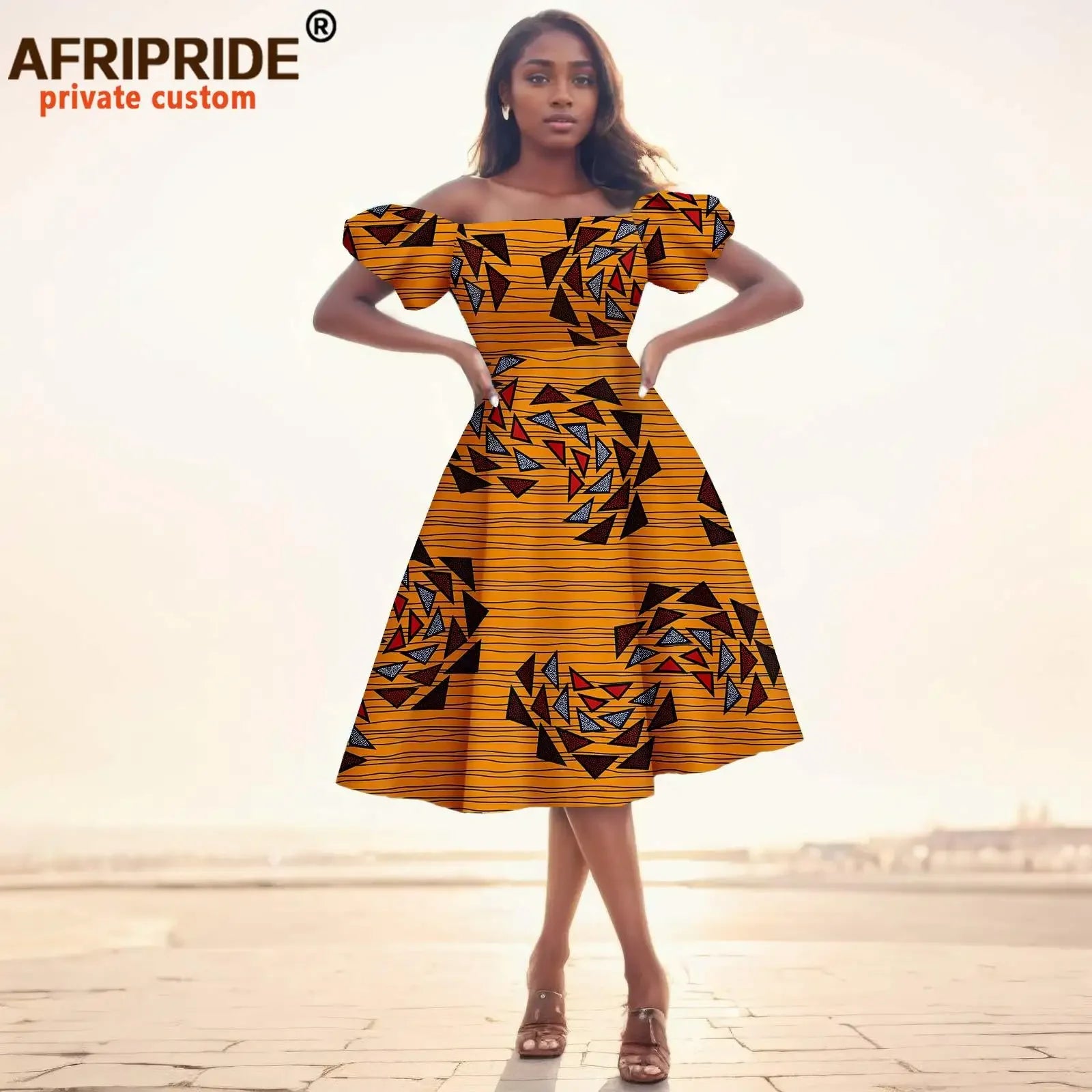 African Dresses for Women Short Sleeve High Waist Print Midi Dress Ankara Attire Traditional Outfit Elegant Fashion Wear 2425102