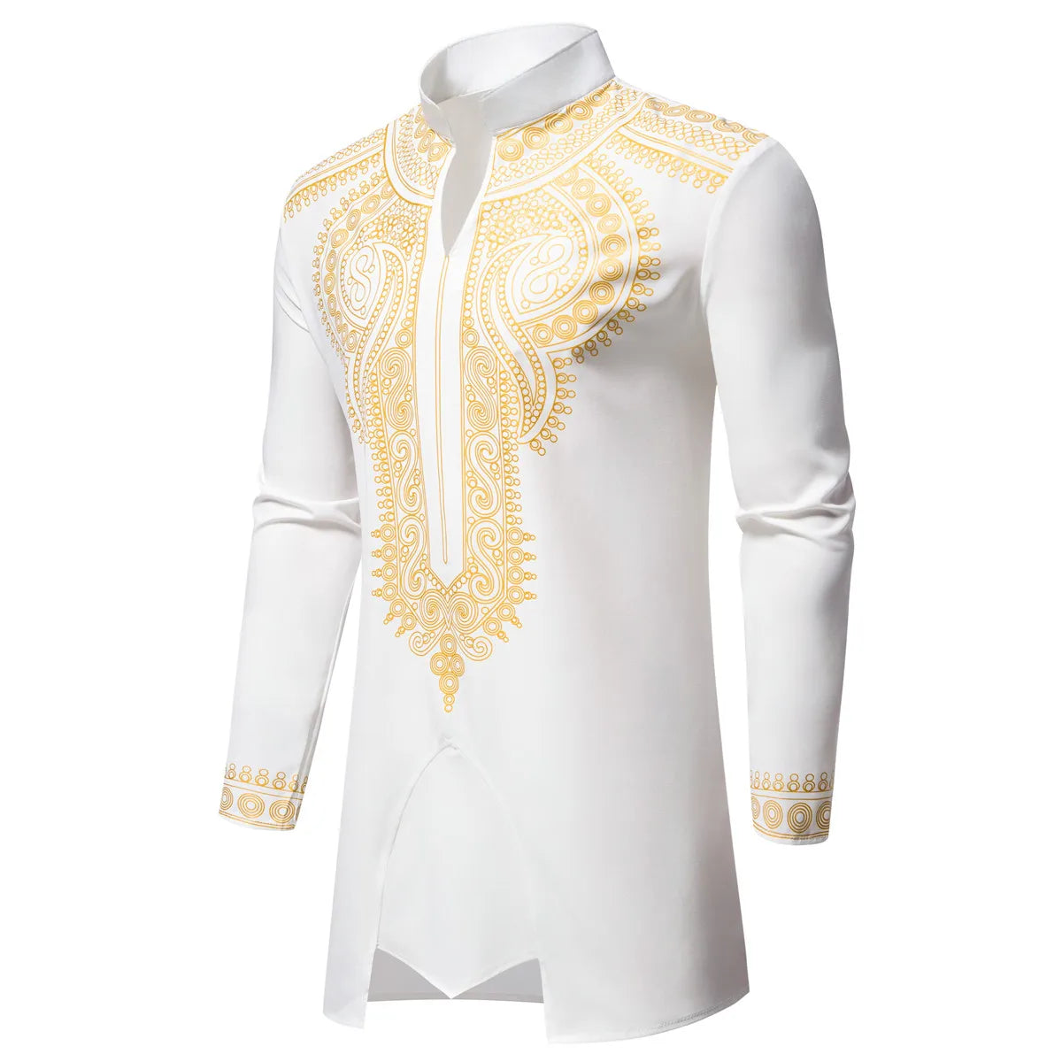 Ensemble de Robe imprimé africain à col montant pour hommes, noir/blanc, tenue de chef Tribal du moyen-orient de saphir, haut + pantalon, 2 pièces, 2026
