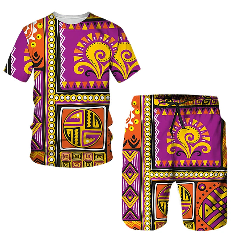 Ensembles de t-shirts et shorts College en 3D de style ethnique africain pour hommes, mode décontractée, t-shirt à manches courtes, olympiques pantalons, vêtements respirants