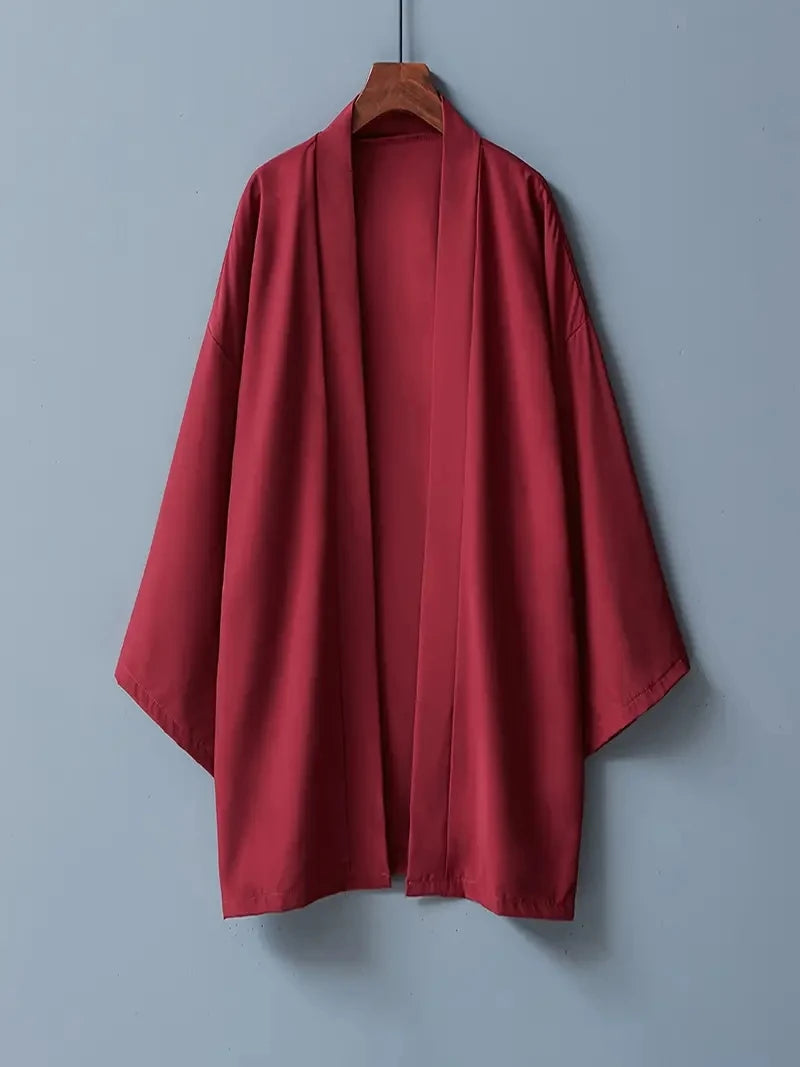Robe d'été noire pour hommes, vêtements de samouraï, couleur unie, ample, Costume traditionnel asiatique, cape Kimono japonaise de plage, manteau de protection solaire